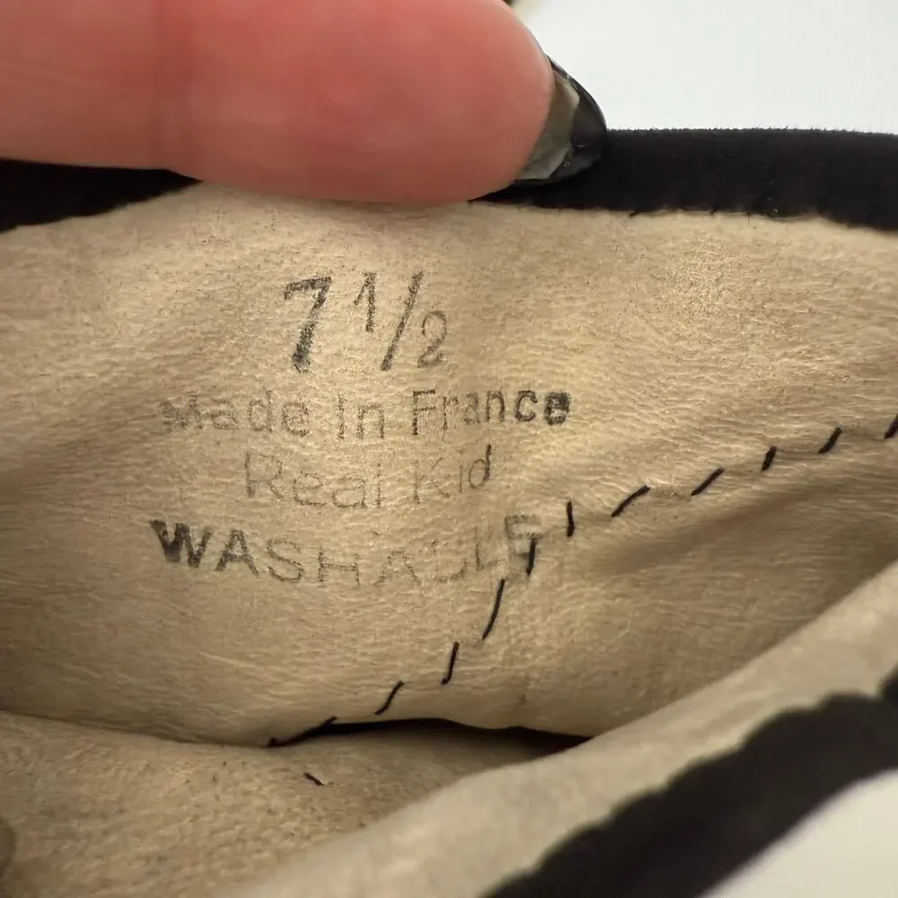 1960s Vintage Lightweight Suede Black Unlined Gloves knot detail Size 7.5